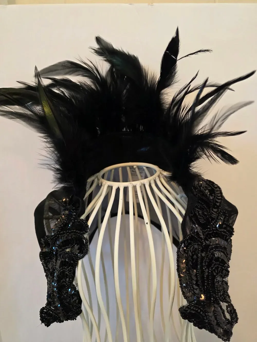 Weissman Black Sequined Shrug Dance Costume Collar Structured Feather Accents
